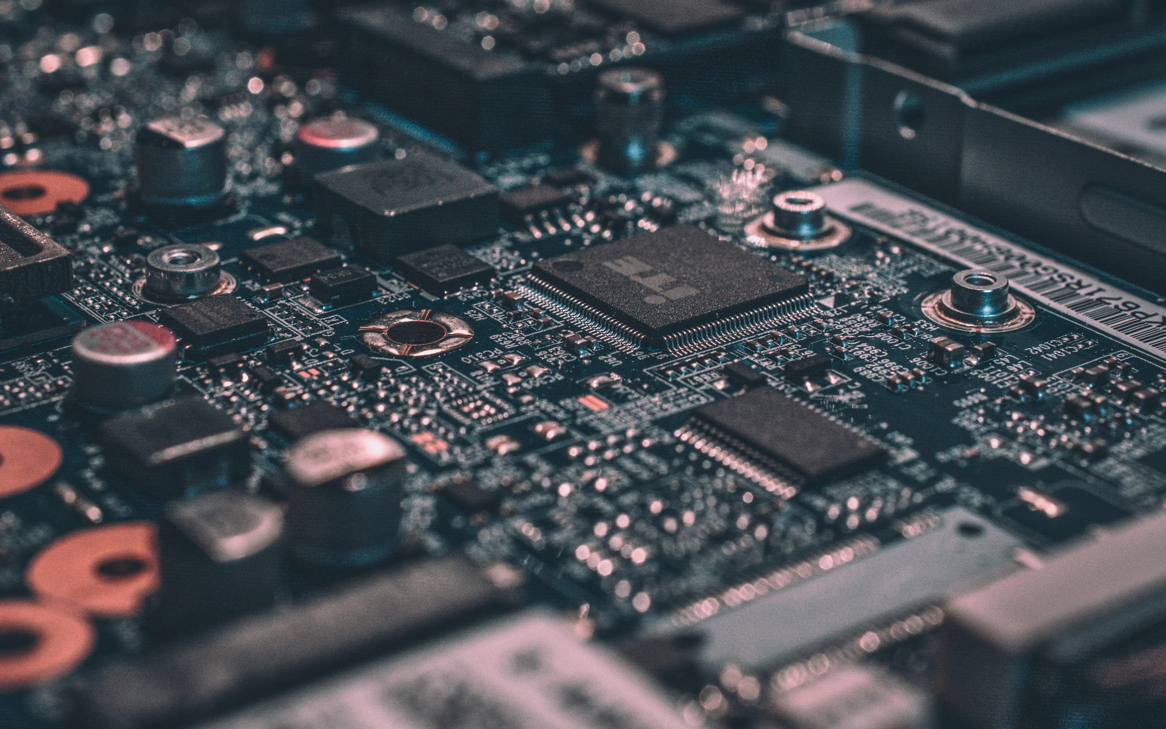 High-resolution macro view of an electronic circuit board